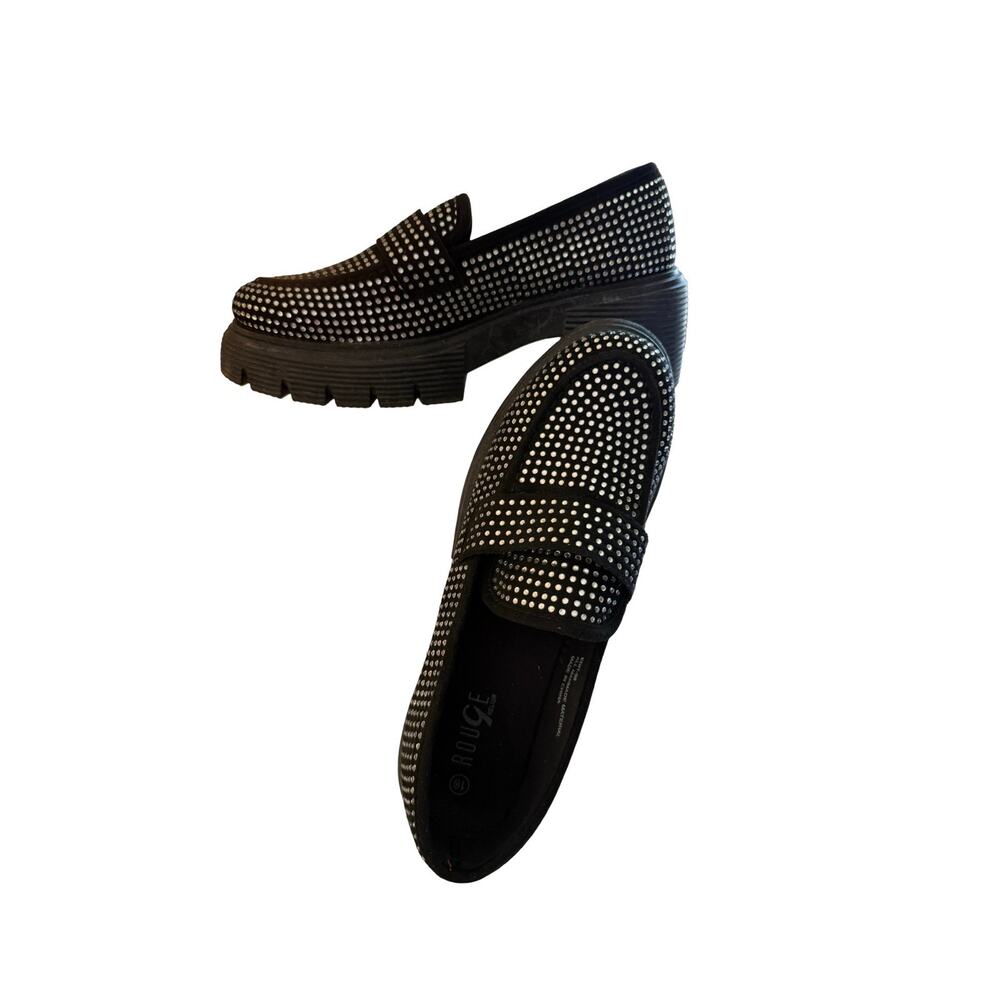 Rouge Helium Loafers Womens Size 10 EU40 Black Rhinestone Platform Chunky Sole